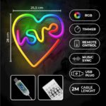 RGB LED LOVE IN HEART NEON με κοντρόλ dimmer rgb & music sync