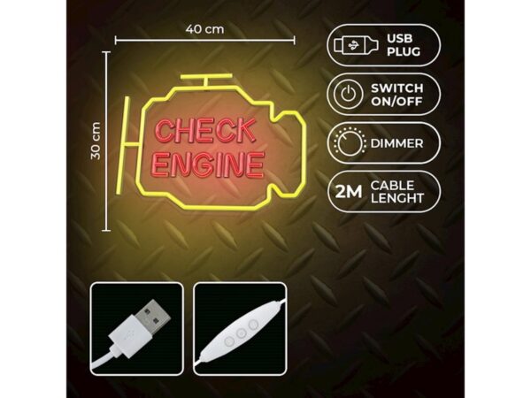 Neon PLEXI LED CHECK ENGINE yellow red usb με διακόπτη on off & dimmer