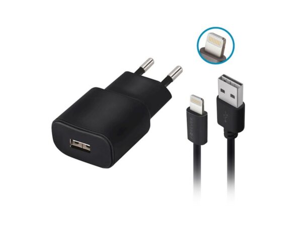Φορτιστής Forever TC-01 1x USB 2A μαύρο + καλώδιο Lightning