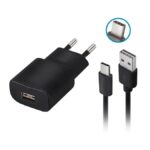 Φορτιστής Forever TC-01 1x USB 2A μαύρο + καλώδιο USB-C