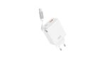 XO φορτιστής τοίχου CE31 1x USB 1x USB-C 30W λευκό με ανασυρόμενο καλώδιο USB-C