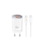 Φορτιστής τοίχου XO CE21 PD 30W 1x USB-C 1x USB λευκό + καλώδιο USB-C - USB-C