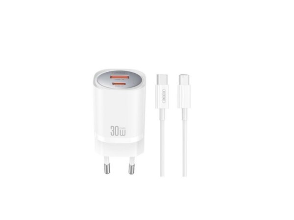 Φορτιστής τοίχου XO CE21 PD 30W 1x USB-C 1x USB λευκό + καλώδιο USB-C - USB-C