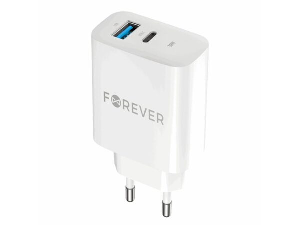 Φορτιστής Forever TC-07-30AC PD QC 1x USB-C 1x USB 30W λευκό