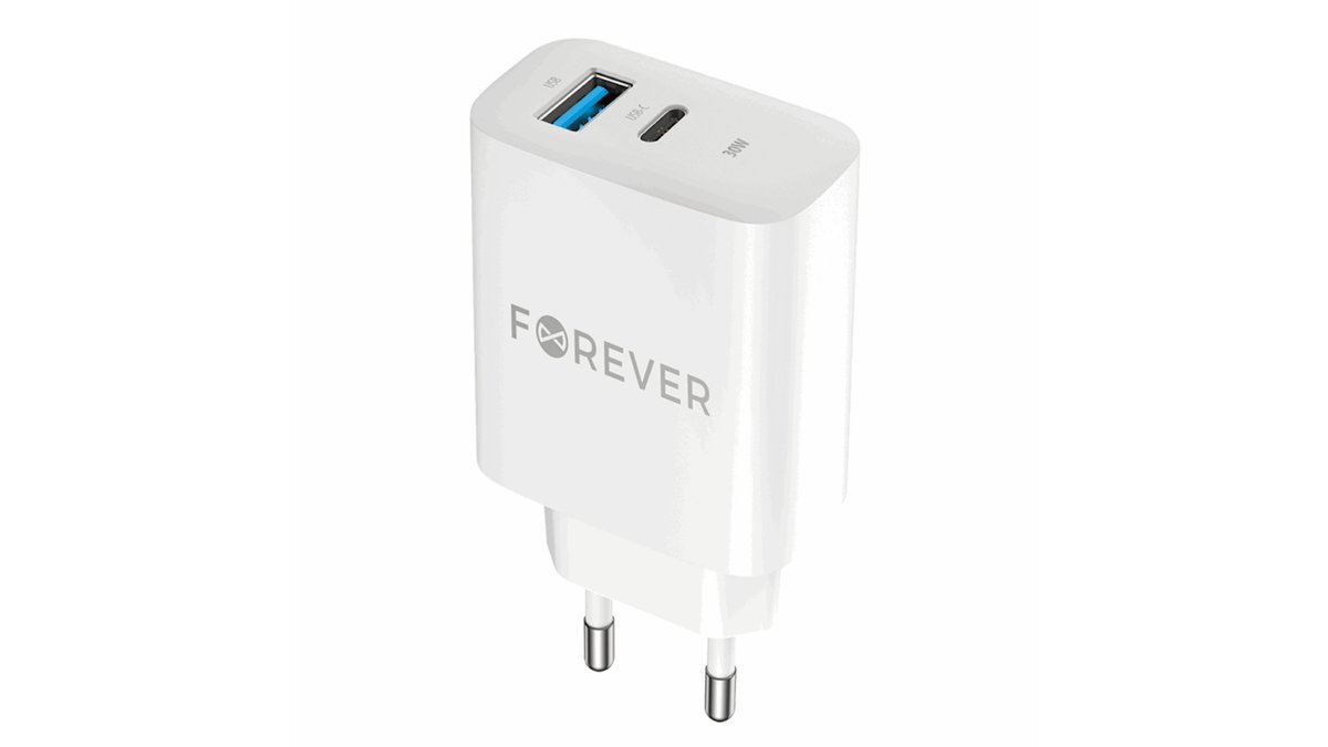 67bd913af4c0e01be0718a29 Φορτιστής Forever TC-07-30AC PD QC 1x USB-C 1x USB 30W λευκό - Image 1
