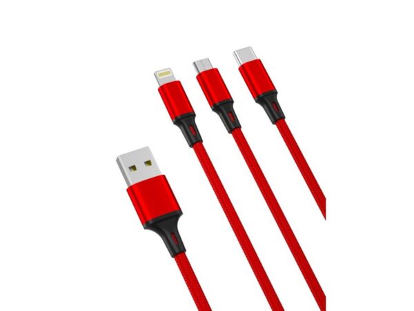 Καλώδιο XO NB173 3in1 USB - Lightning + USB-C + microUSB 1,2 m 2,4A κόκκινο