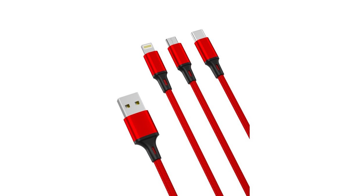 67cec6e08df525635d5e1151 Καλώδιο XO NB173 3in1 USB - Lightning + USB-C + microUSB 1,2 m 2,4A κόκκινο - Image 1