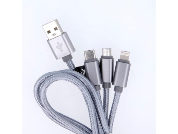 Maxlife 3in1 καλώδιο USB - Lightning + USB-C + microUSB 1,0 m 2,1A γκρι νάιλον
