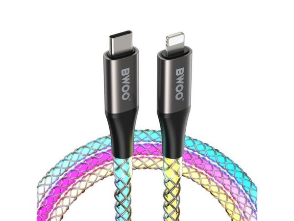 Καλώδιο BWOO 27W X279C-L USB-C σε αστραπή με πολύχρωμο φως RGB