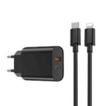 Φορτιστής τοίχου WIWU Wi-U002 PD + QC 20W 1x USB 1x USB-C μαύρο + καλώδιο lightn