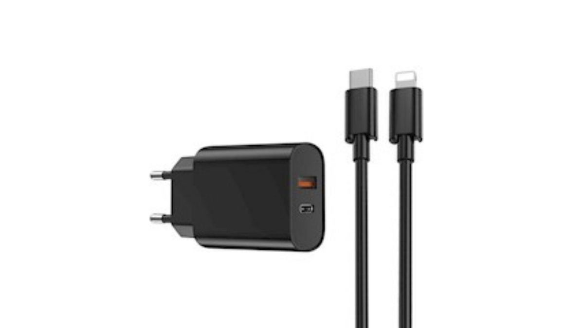 67e13f35df096032fc2dfe89 Φορτιστής τοίχου WIWU Wi-U002 PD + QC 20W 1x USB 1x USB-C μαύρο + καλώδιο lightn - Image 1