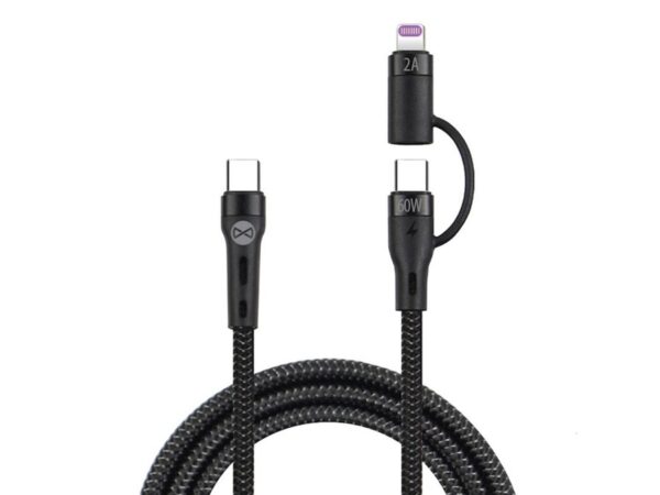 Forever 2in1 cable USB-C - Lightning + USB-C 1,0 m 60W black