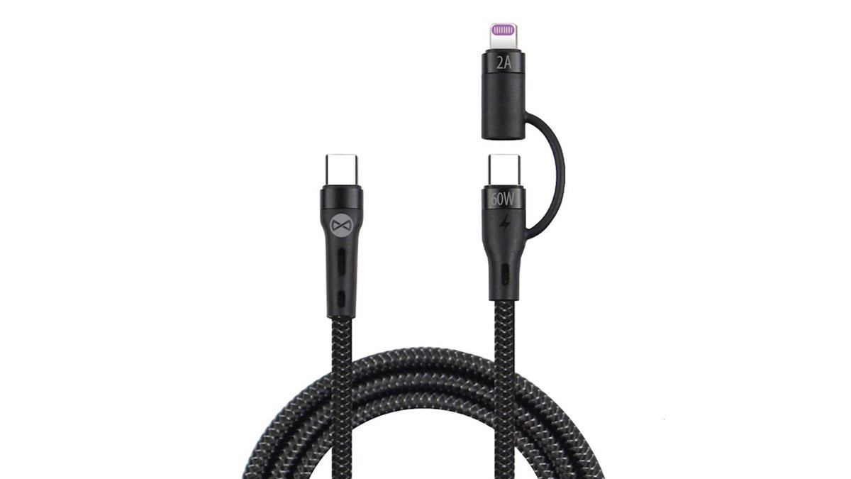 680f47d661c0cdff9b12874b Forever 2in1 cable USB-C - Lightning + USB-C 1,0 m 60W black - Image 1
