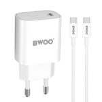 Φορτιστής τοίχου BWOO CDA159 PD 1x θύρα USB-C + USB-C 20W λευκό