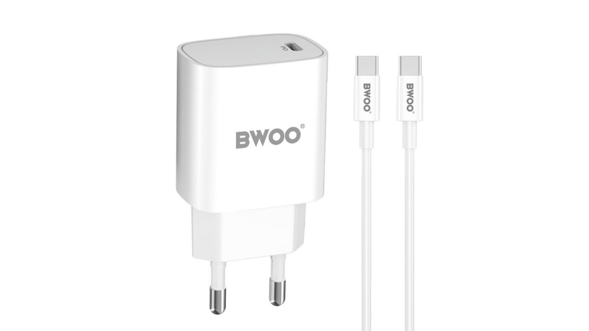 680f530361c0cdff9b12898c Φορτιστής τοίχου BWOO CDA159 PD 1x θύρα USB-C + USB-C 20W λευκό - Image 1
