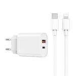 WIWU wall charger Wi-U002 PD + QC 20W 1x USB 1x USB-C white + cable USB-C - Lig