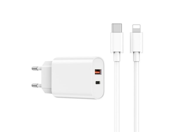 WIWU wall charger Wi-U002 PD + QC 20W 1x USB 1x USB-C white + cable USB-C - Lig