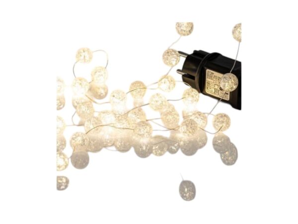 ΣΕΙΡΑ, 100 MINI LED, ΑΚΡΥΛΙΚΕΣ ΜΠΑΛΙΤΣΕΣ 2cm, 4.5V ΜΕΤΑΣΧΗΜΑΤΙΣΤΗ, ΑΣΗΜΙ ΧΑΛΚΙΝΟ ΚΑΛΩΔΙΟ, ΘΕΡΜΟ ΛΕΥΚΟ LED ΑΝΑ 5cm, ΠΡΟΕΚΤΑΣΗ ΠΑΡΟΧΗΣ 3m, IP44