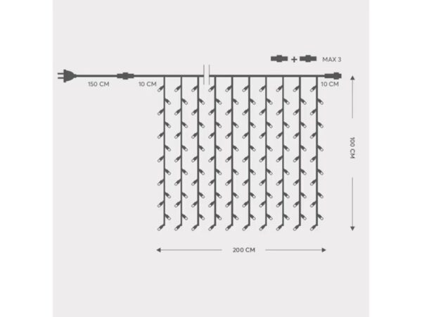 ΚΟΥΡΤΙΝΑ, 200 LED 5mm ΣΤΕΓΑΝΗ, 230V, 3 ΕΠΕΚΤΑΣΕΙΣ ΕΩΣ 5 ΣΕΤ, ΠΡΑΣΙΝΟ ΚΑΟΥΤΣΟΥΚ ΚΑΛΩΔΙΟ, ΨΥΧΡΟ ΛΕΥΚΟ LED, (H100 x W200cm, 20 LINES x 10 LED), ΠΡΟΕΚΤΑΣΗ ΠΑΡΟΧΗΣ 1,5m ΙΡ65