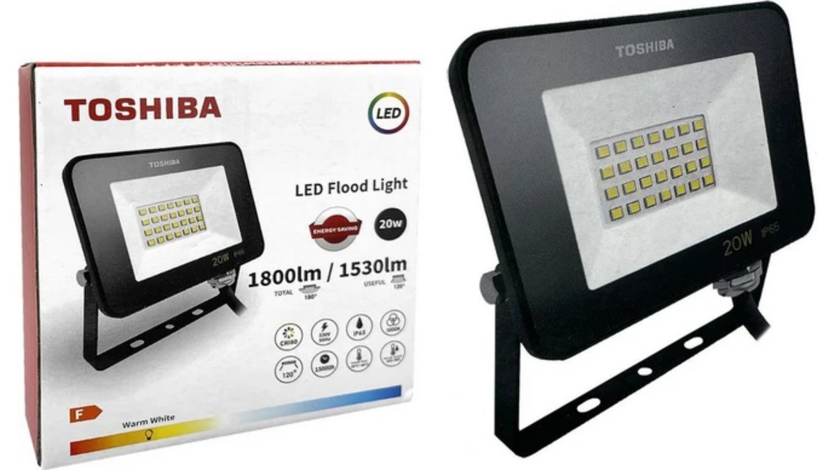 698319e8a2c5decc0bfda409 Toshiba Στεγανός Προβολέας LED 20W ΕΝΔΙΑΜΕΣΟ Λευκό 3000K IP65 - Image 1