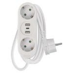 Πολύπριζο – 1,5m – 2schuko – 1,5mm2 – PVC – Switch – Άσπρο – 2-USB-A & 1-TypeC