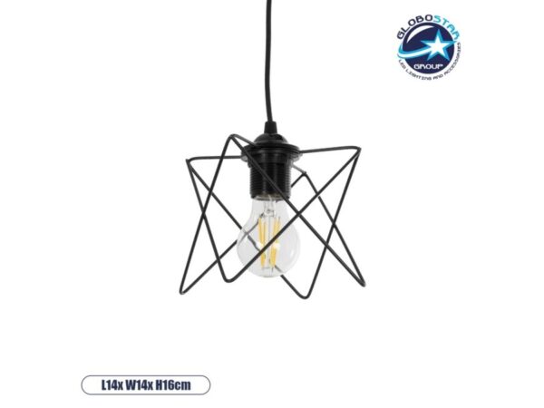 GLOBOSTAR® PATRICK 204-0109 Μοντέρνο Κρεμαστό Φωτιστικό Οροφής με Ντουί 1 x E27 AC 220-240V IP20 - Μαύρο - Μ14 x Π14 x Υ16cm