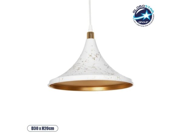 GLOBOSTAR® MARBLE 203-0098 Μοντέρνο Κρεμαστό Φωτιστικό Οροφής με Ντουί 1 x E27 AC 220-240V IP20 - Λεύκο & Χρυσό - Μ30 x Π30 x Υ20cm