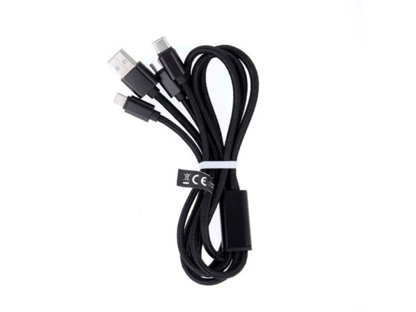 Maxlife 3in1 cable USB - Lightning + USB-C + microUSB 1,0 m 2,1A black nylon