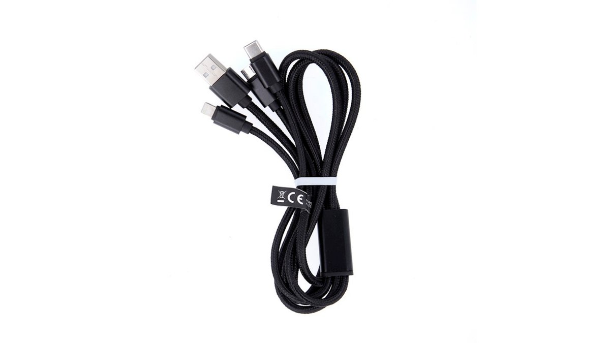 6a0da0678cbf13ed0c10000a Maxlife 3in1 cable USB - Lightning + USB-C + microUSB 1,0 m 2,1A black nylon - Image 1