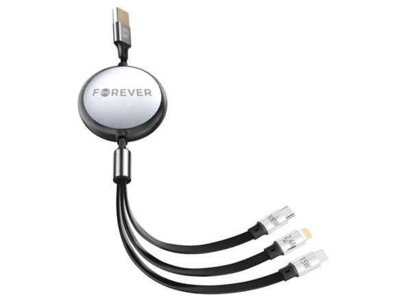 Καλώδιο Forever 3 σε 1 USB - Lightning + 2x USB-C 1,2 μ. 100W μαύρο