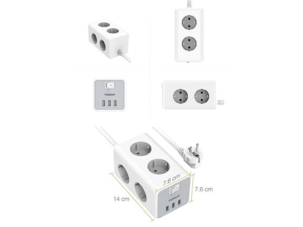 Tessan Πολύπριζο 6 Θέσεων με 2 USB-A, 1 USB-C και Καλώδιο 2m