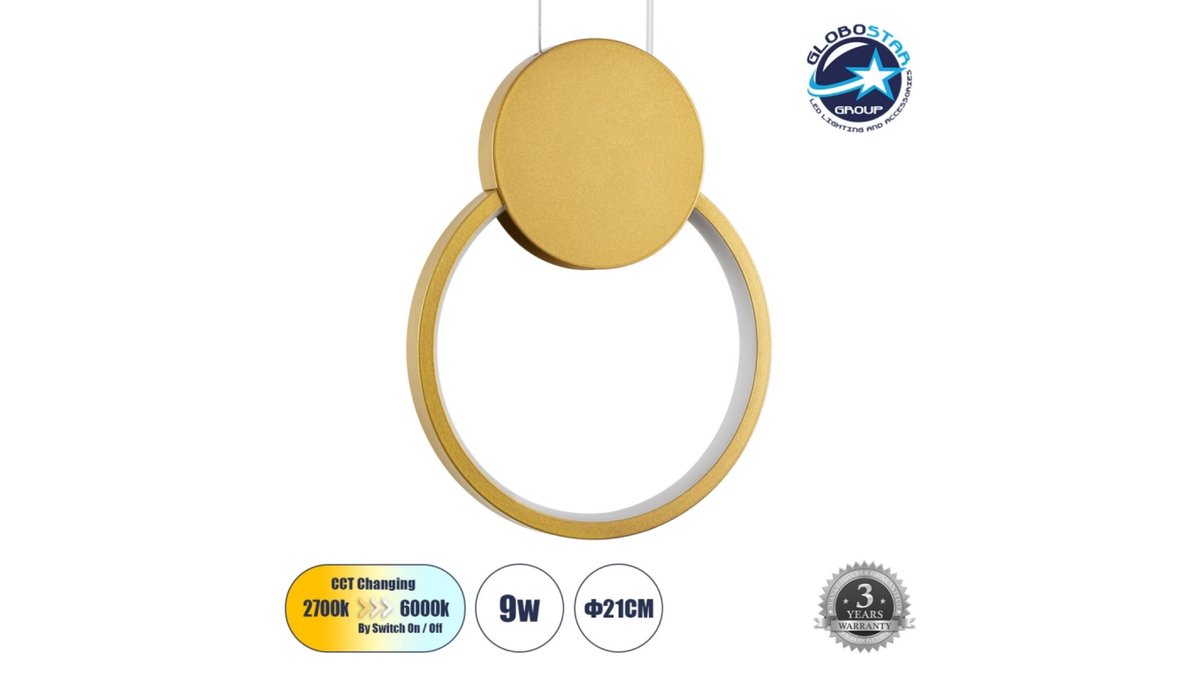 780af8ae-9220-11ef-bb00-8e5004c36c79_61075_1 GloboStar® CYCLOS 61075 Κρεμαστό Φωτιστικό Οροφής Design LED CCT 9W 1080lm 300° - Image 1